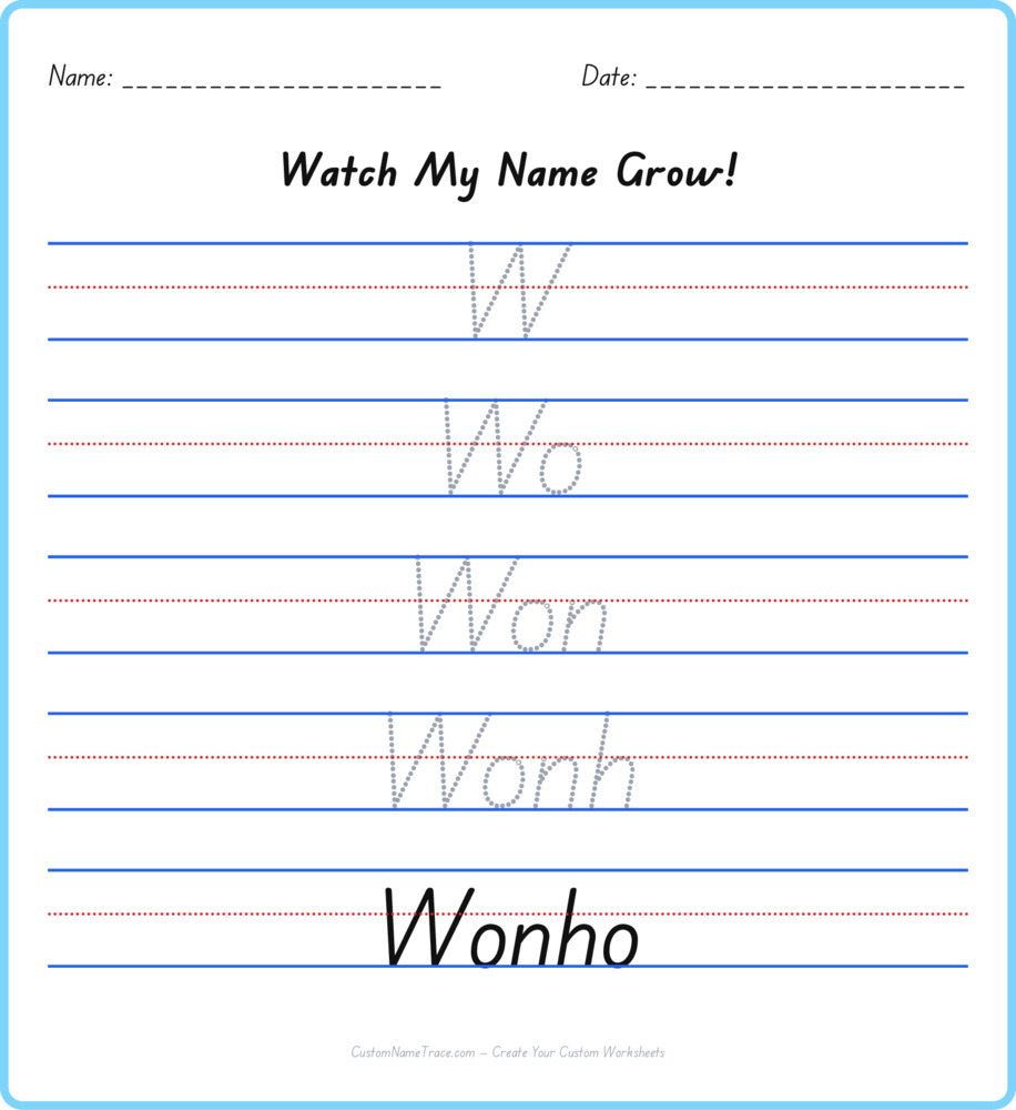 Free Wonho custom name tracing - pyramid free worksheet
