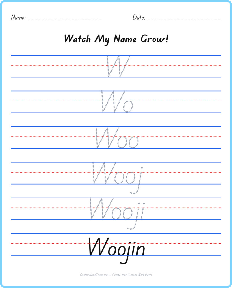 Free Woojin custom name tracing - pyramid free worksheet