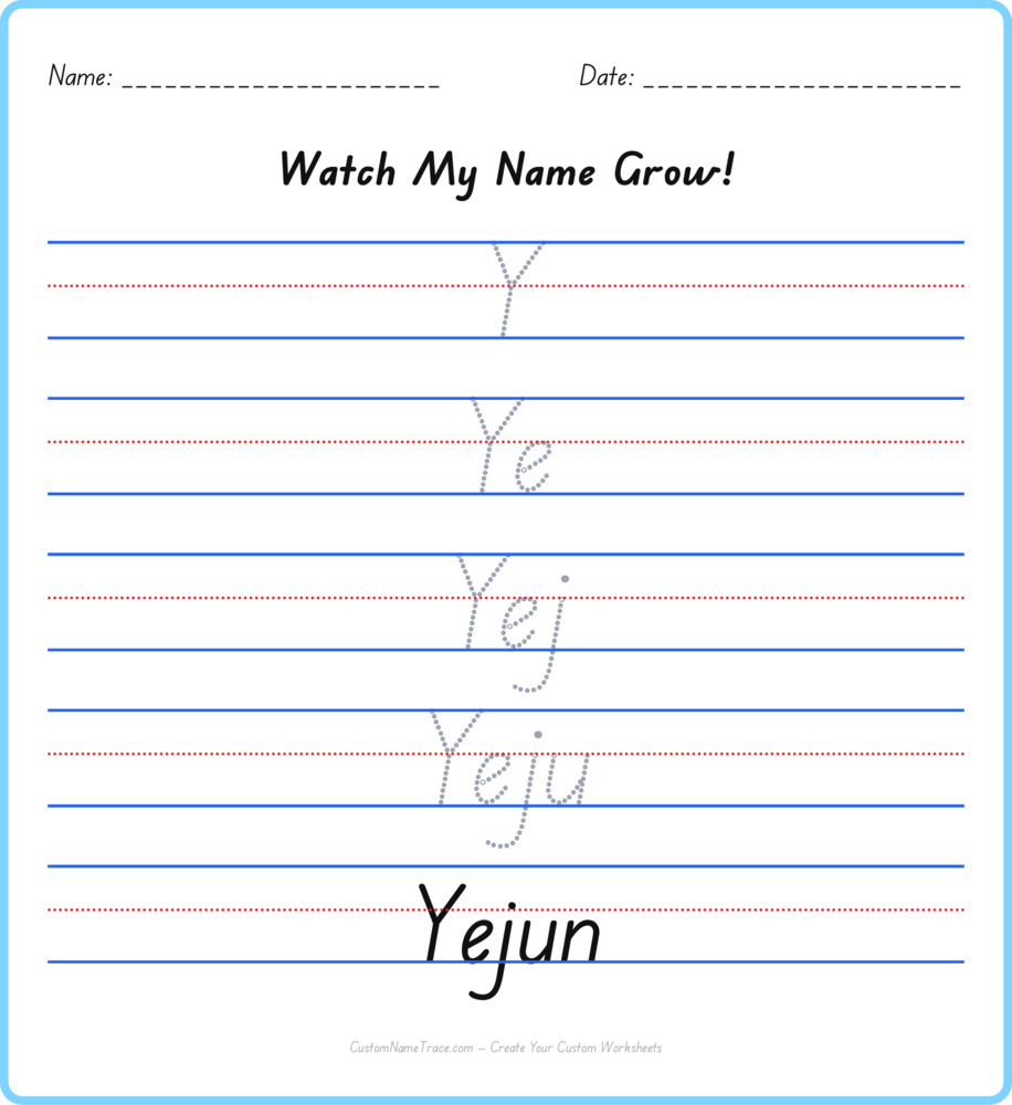 Free Yejun custom name tracing - pyramid free worksheet