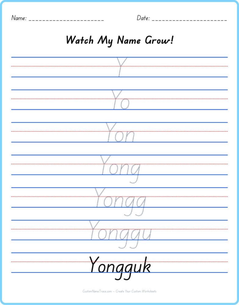 Free Yongguk custom name tracing - pyramid free worksheet