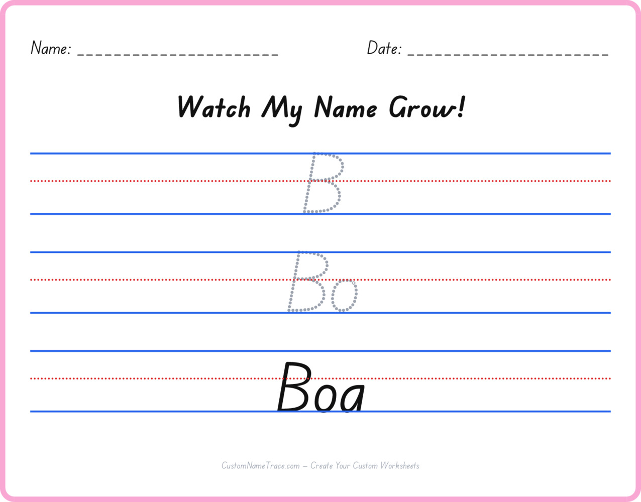Free Boa custom name tracing - pyramid free worksheet