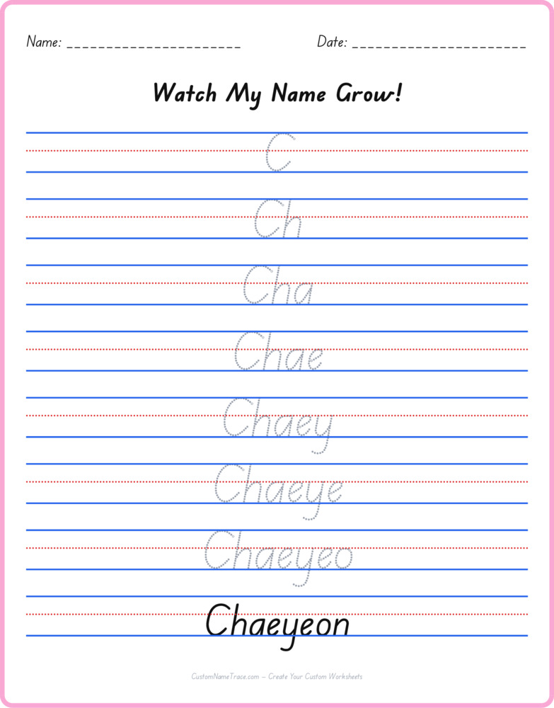 Free Chaeyeon custom name tracing - pyramid free worksheet