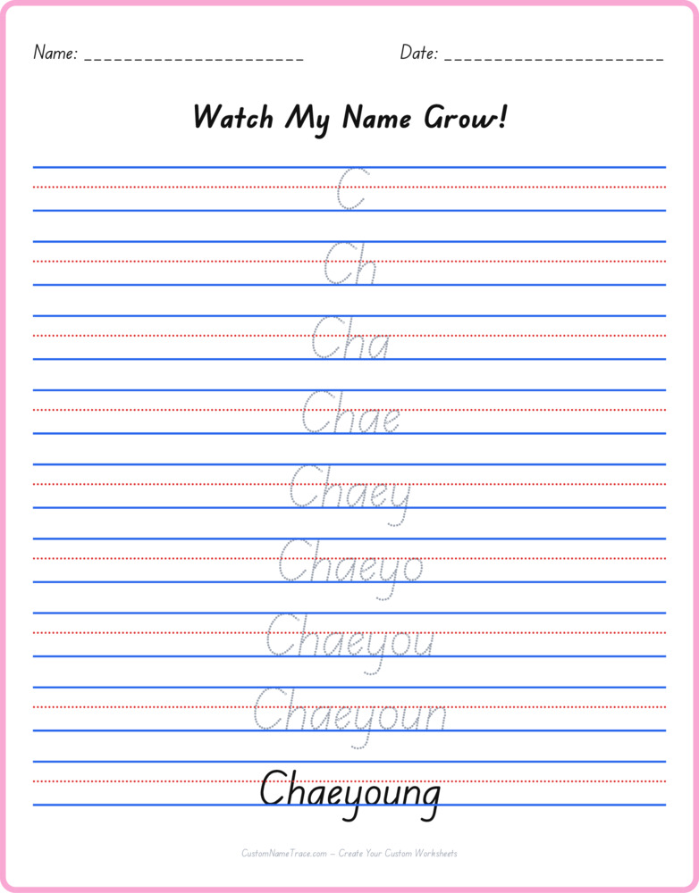 Free Chaeyoung custom name tracing - pyramid free worksheet