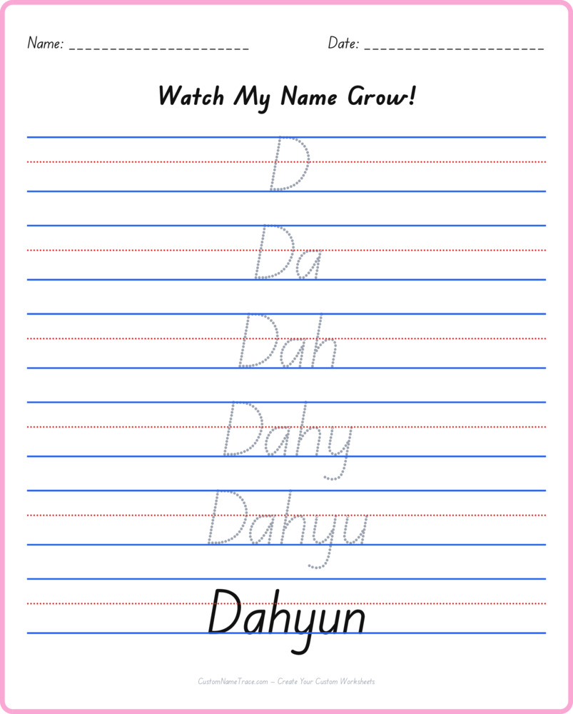 Free Dahyun custom name tracing - pyramid free worksheet