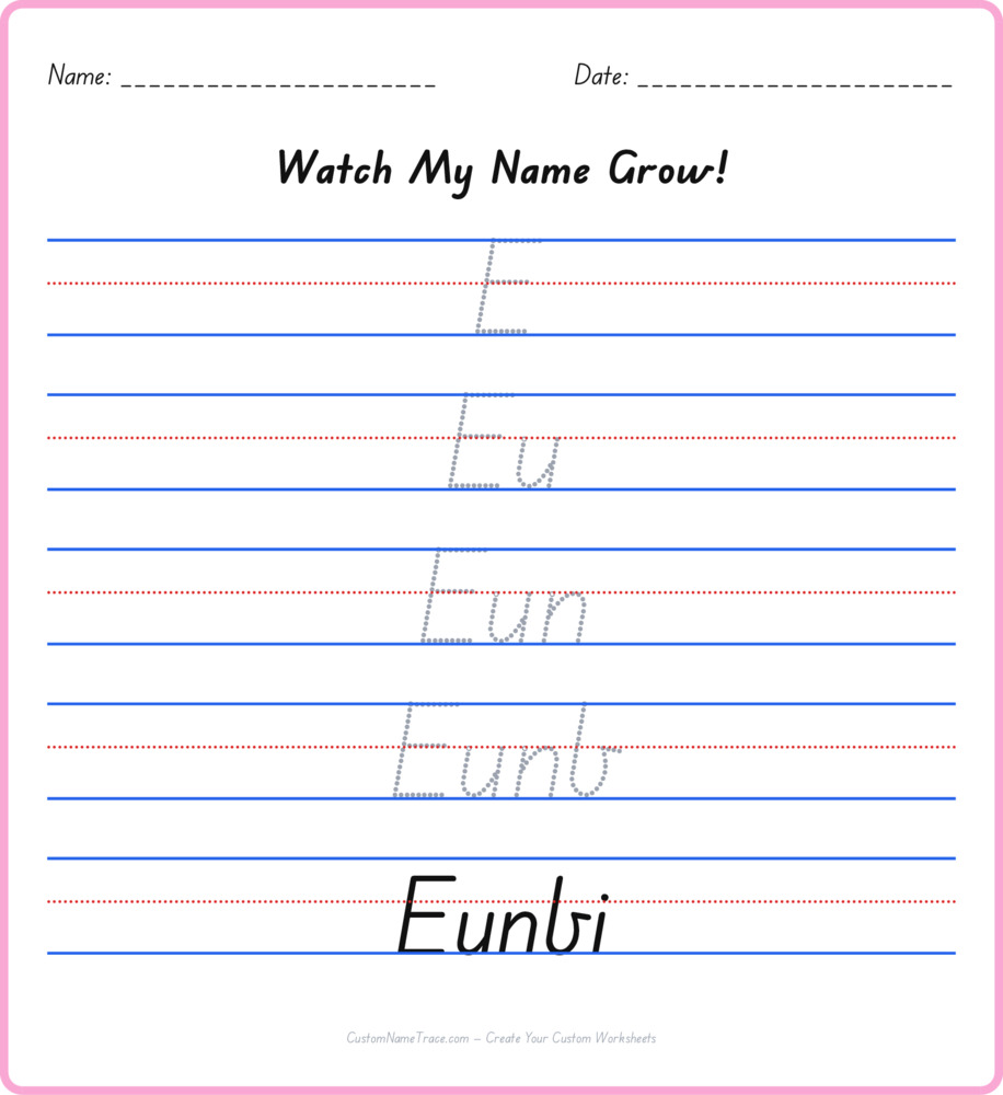 Free Eunbi custom name tracing - pyramid free worksheet