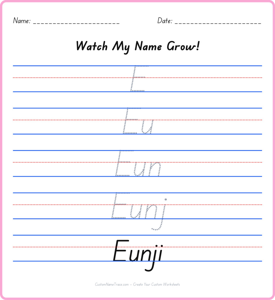 Free Eunji custom name tracing - pyramid free worksheet
