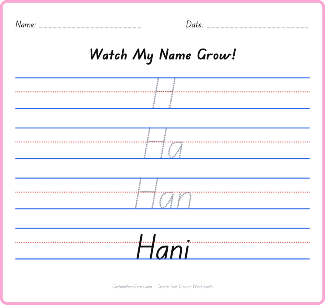 Free Hani custom name tracing - pyramid free worksheet