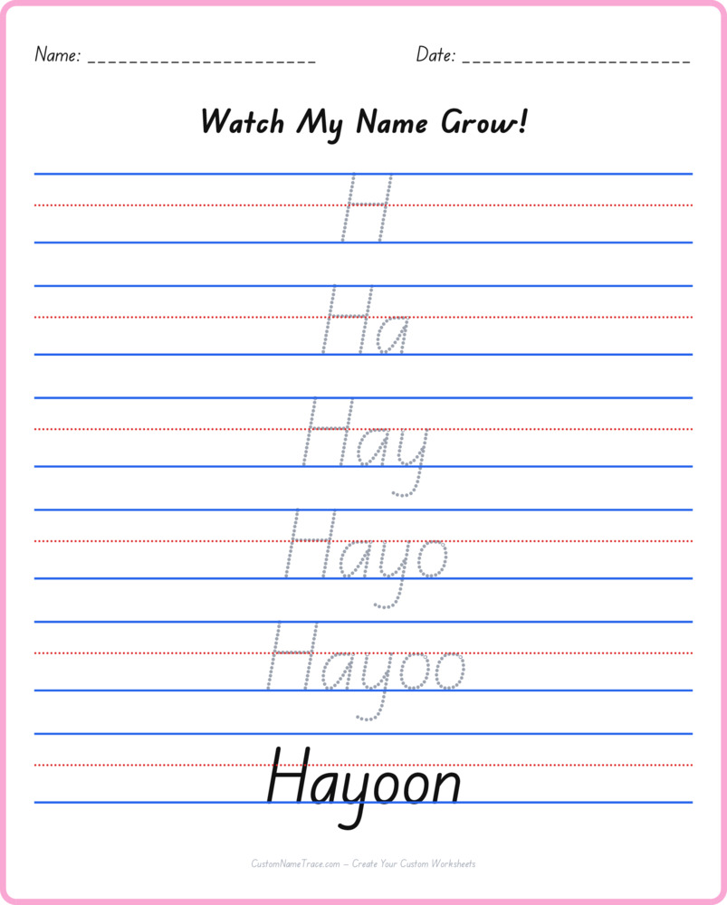 Free Hayoon custom name tracing - pyramid free worksheet