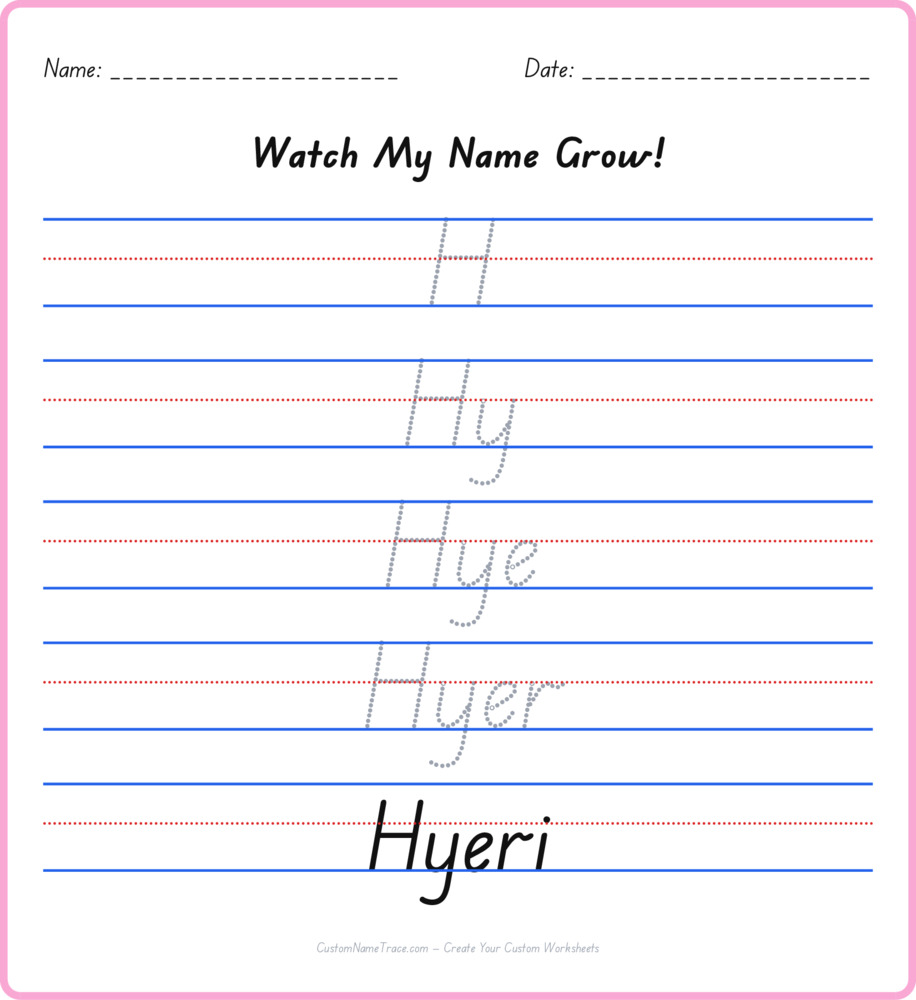 Free Hyeri custom name tracing - pyramid free worksheet