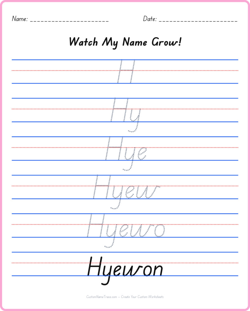 Free Hyewon custom name tracing - pyramid free worksheet