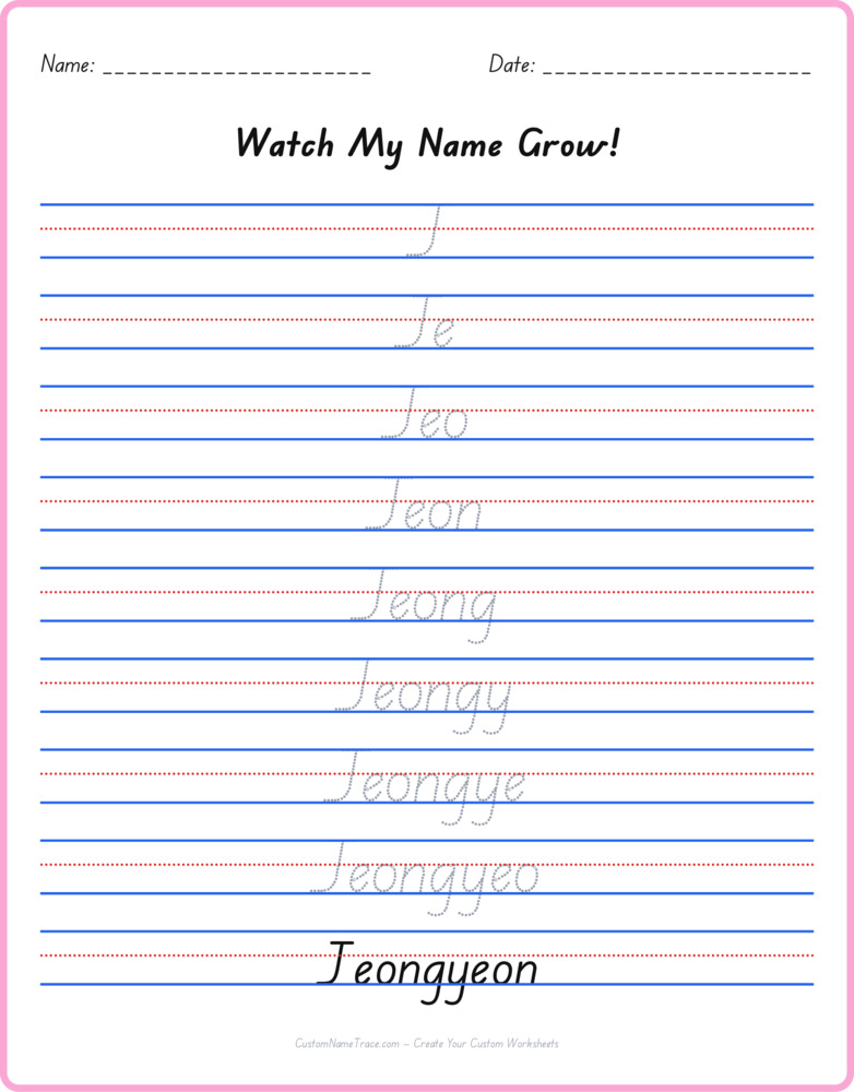 Free Jeongyeon custom name tracing - pyramid free worksheet