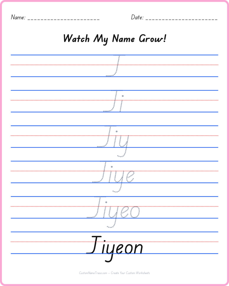 Free Jiyeon custom name tracing - pyramid free worksheet
