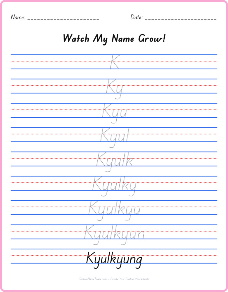 Free Kyulkyung custom name tracing - pyramid free worksheet