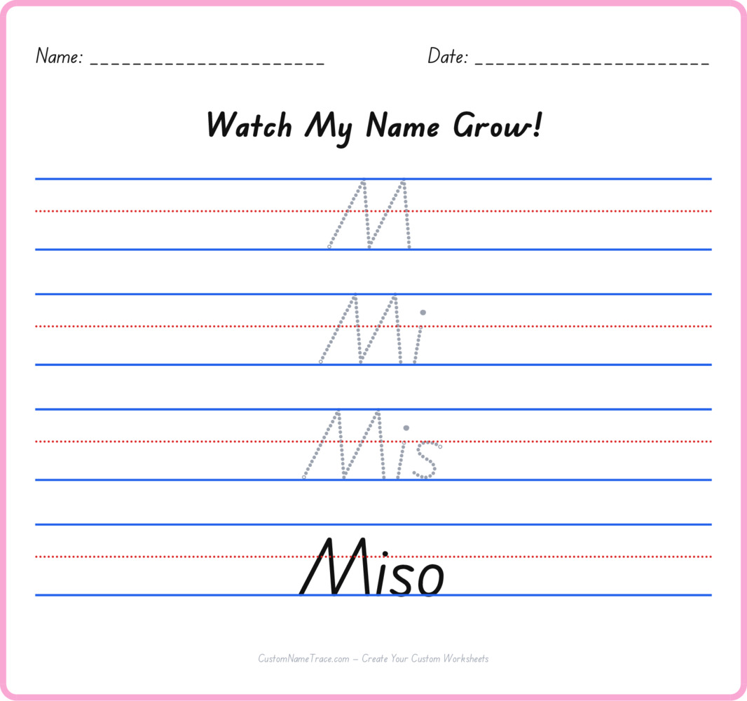 Free Miso custom name tracing - pyramid free worksheet