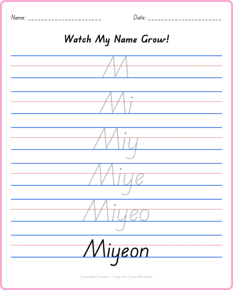Free Miyeon custom name tracing - pyramid free worksheet