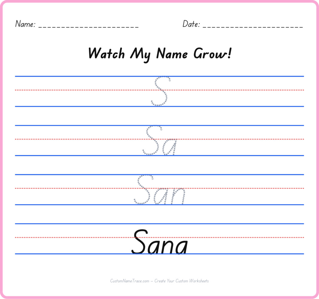 Free Sana custom name tracing - pyramid free worksheet