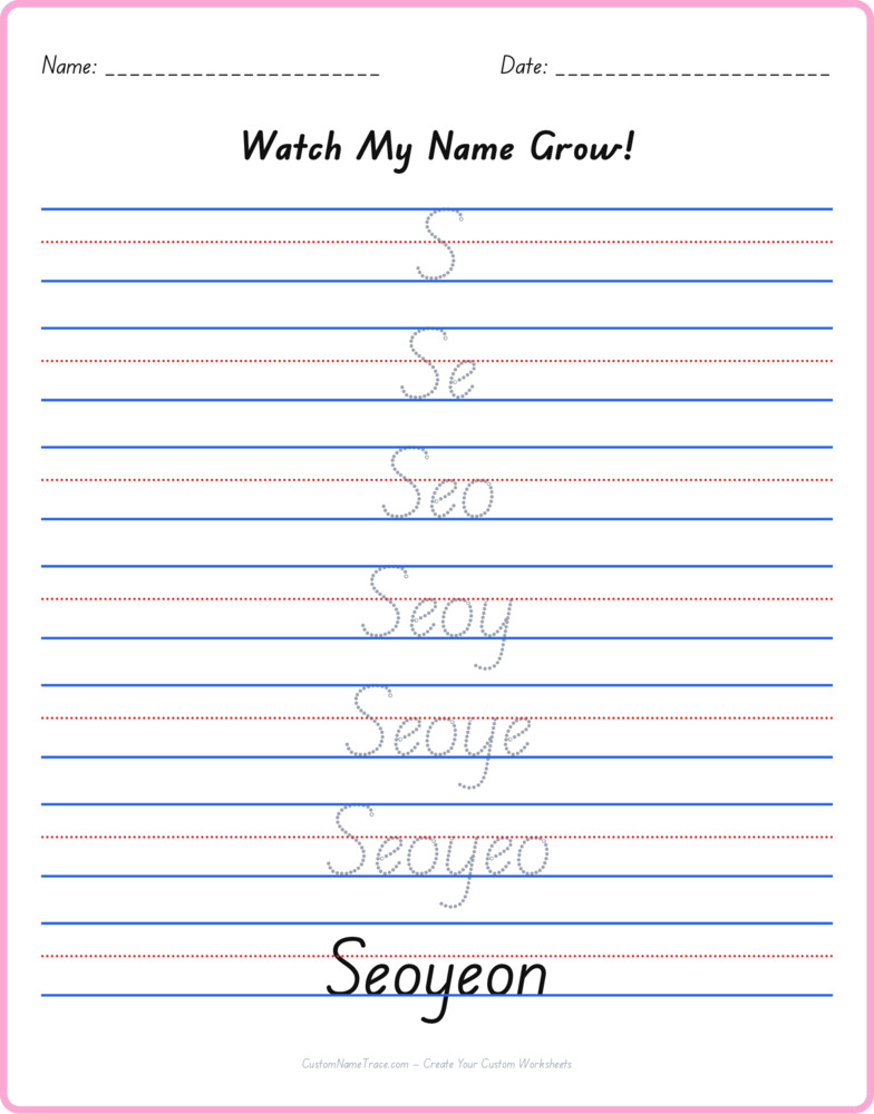 Free Seoyeon custom name tracing - pyramid free worksheet