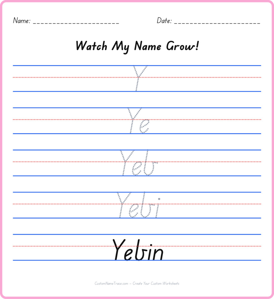 Free Yebin custom name tracing - pyramid free worksheet