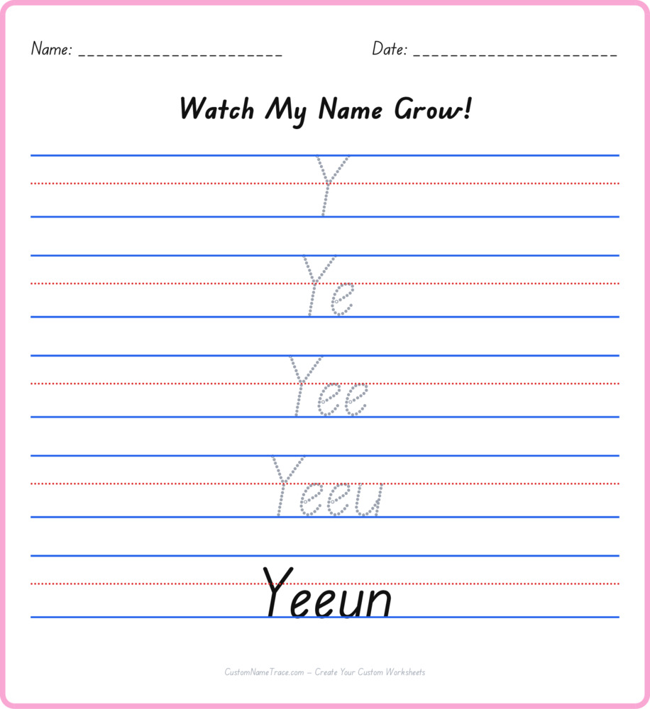 Free Yeeun custom name tracing - pyramid free worksheet