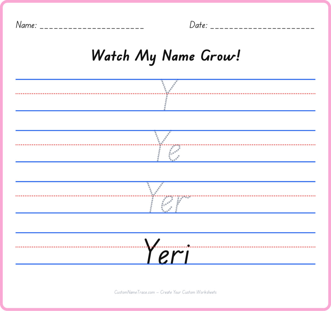 Free Yeri custom name tracing - pyramid free worksheet
