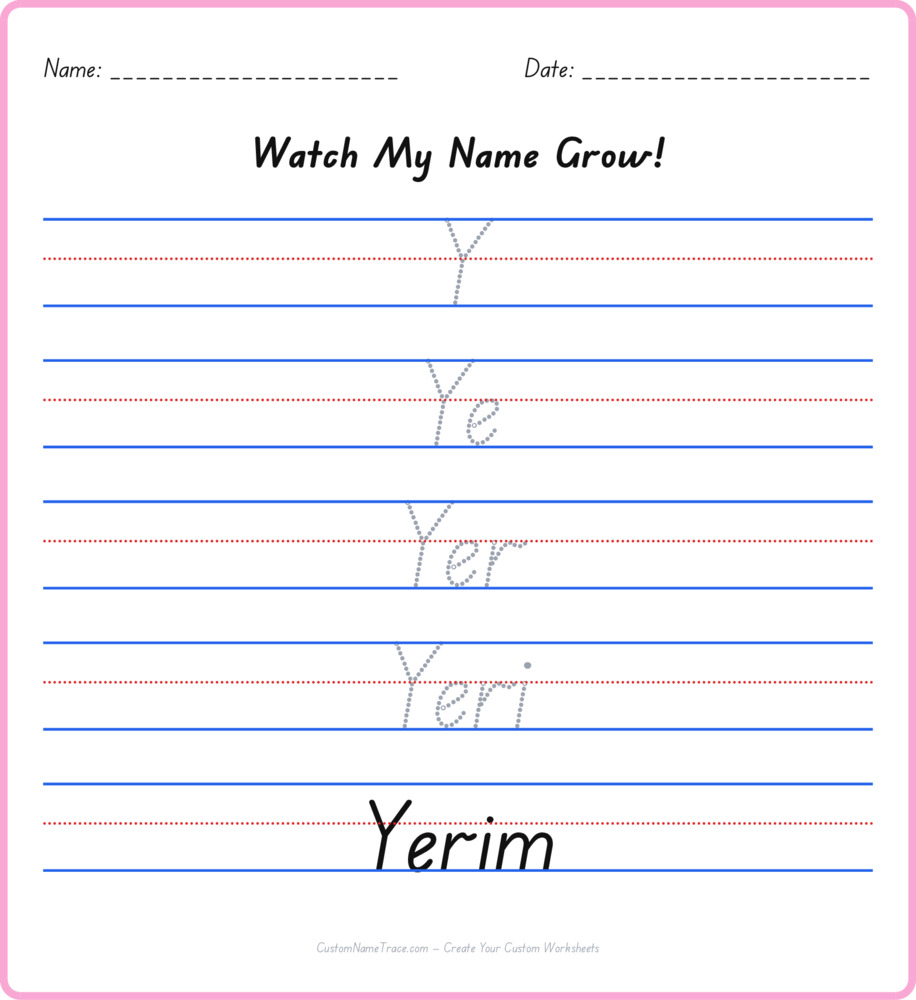 Free Yerim custom name tracing - pyramid free worksheet