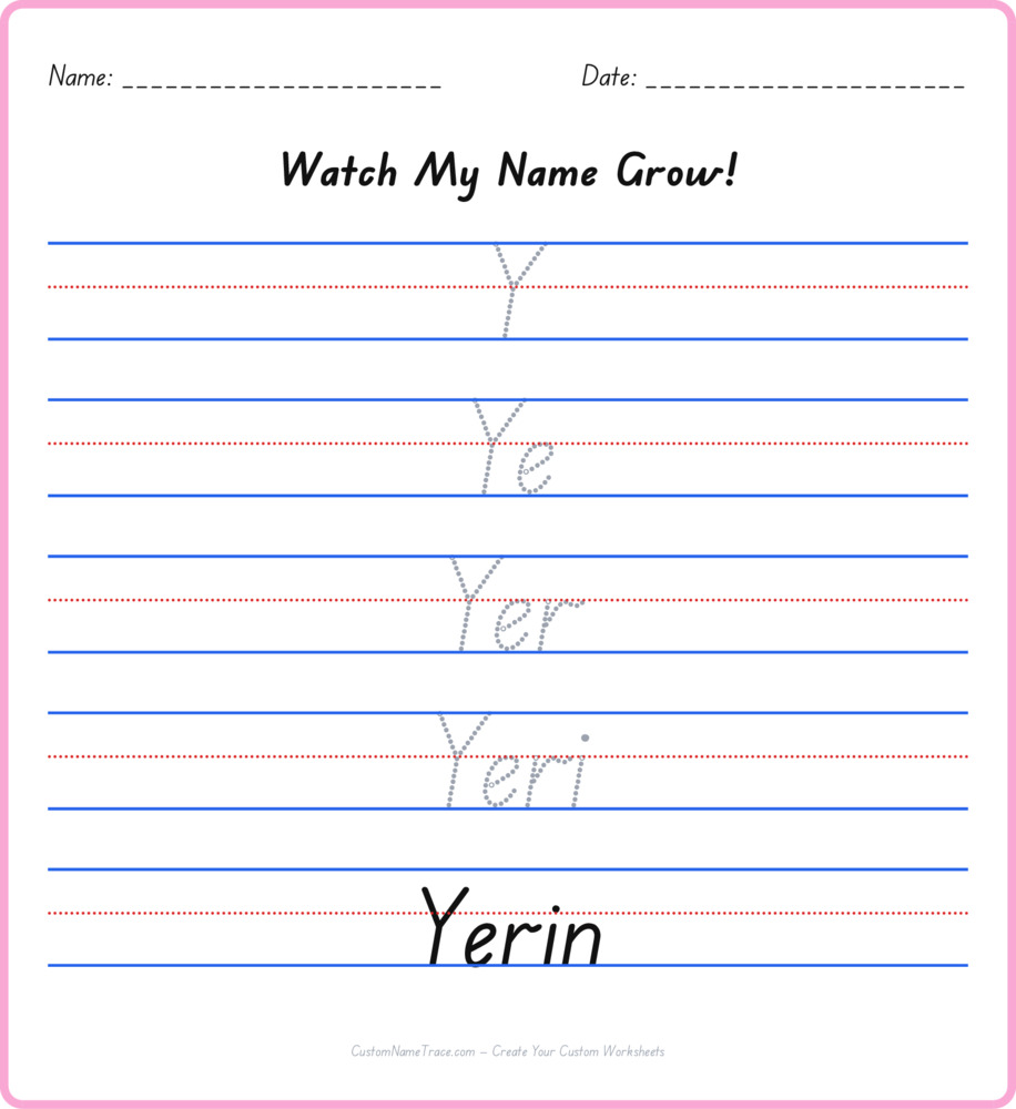 Free Yerin custom name tracing - pyramid free worksheet