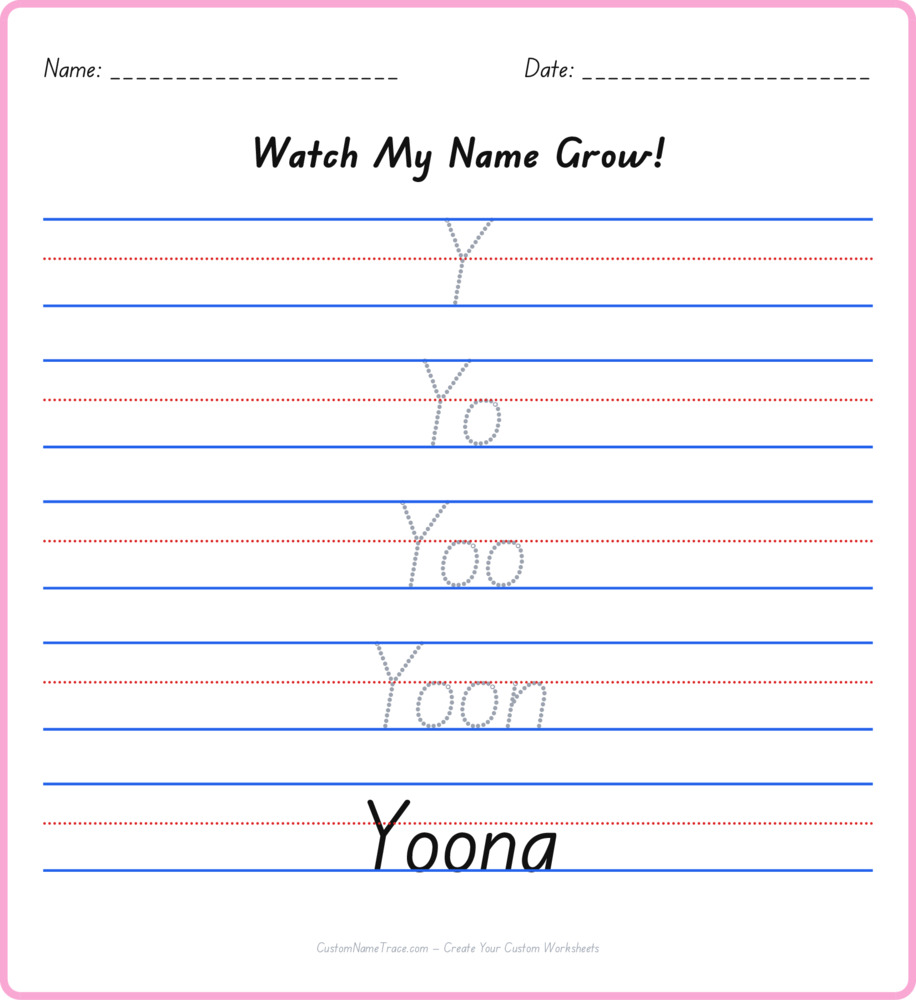 Free Yoona custom name tracing - pyramid free worksheet