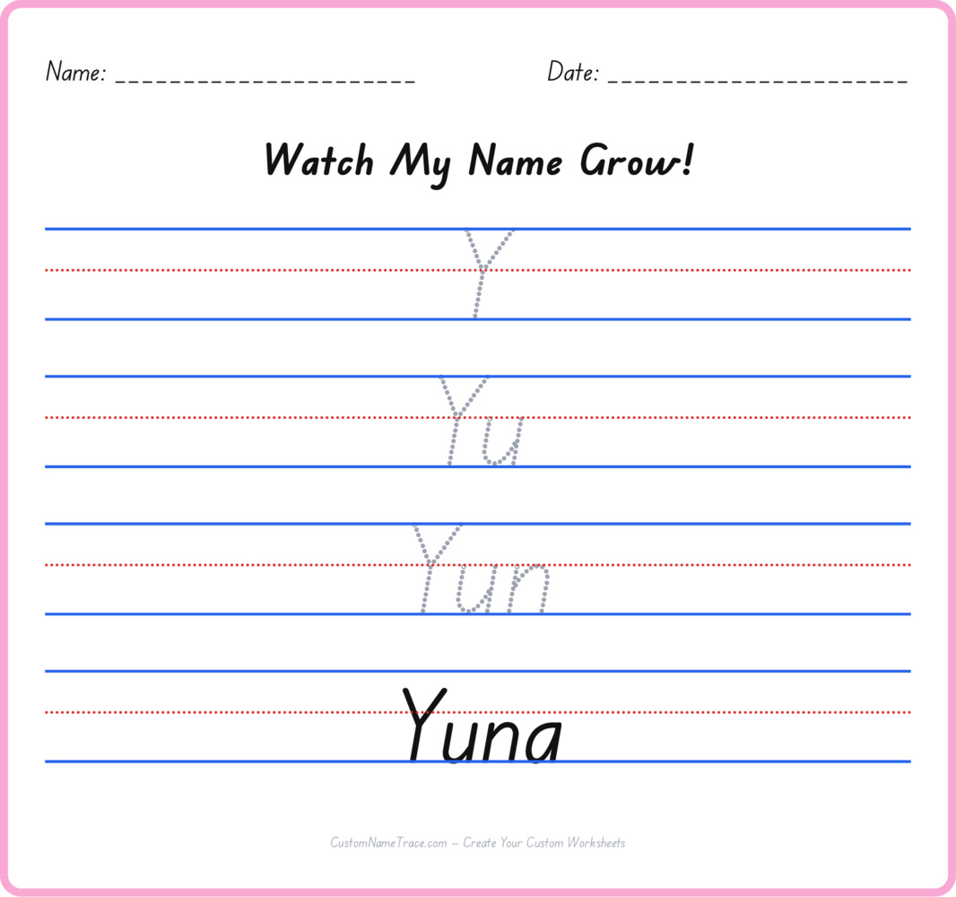 Free Yuna custom name tracing - pyramid free worksheet