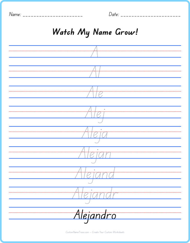 Free Alejandro custom name tracing - pyramid free worksheet