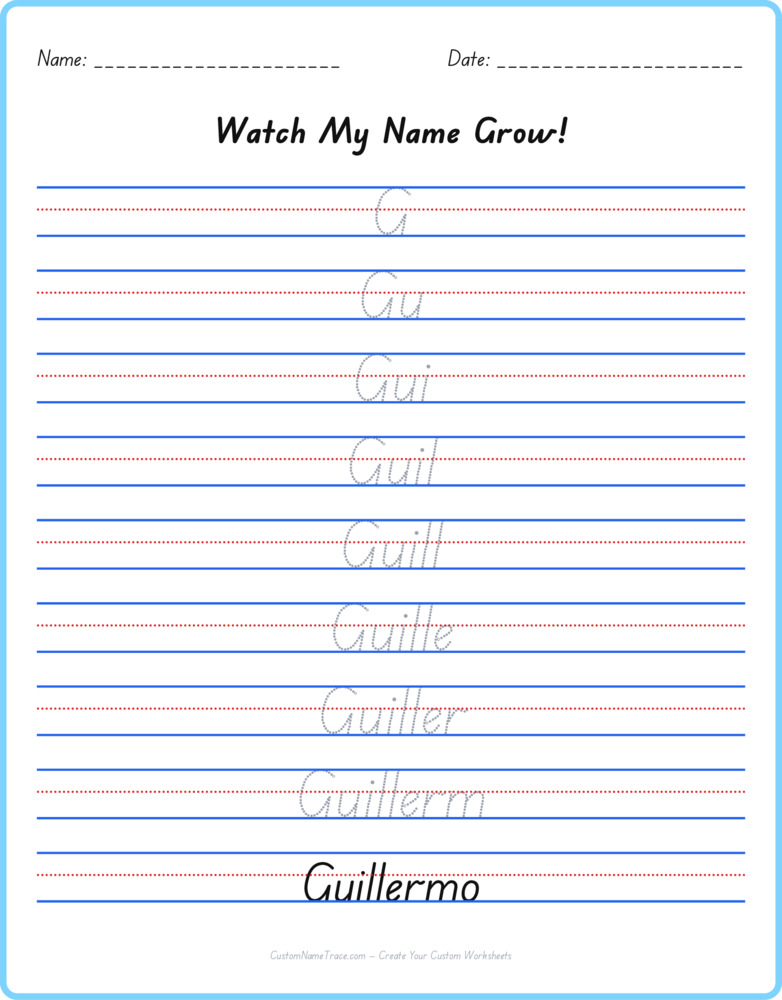 Free Guillermo custom name tracing - pyramid free worksheet