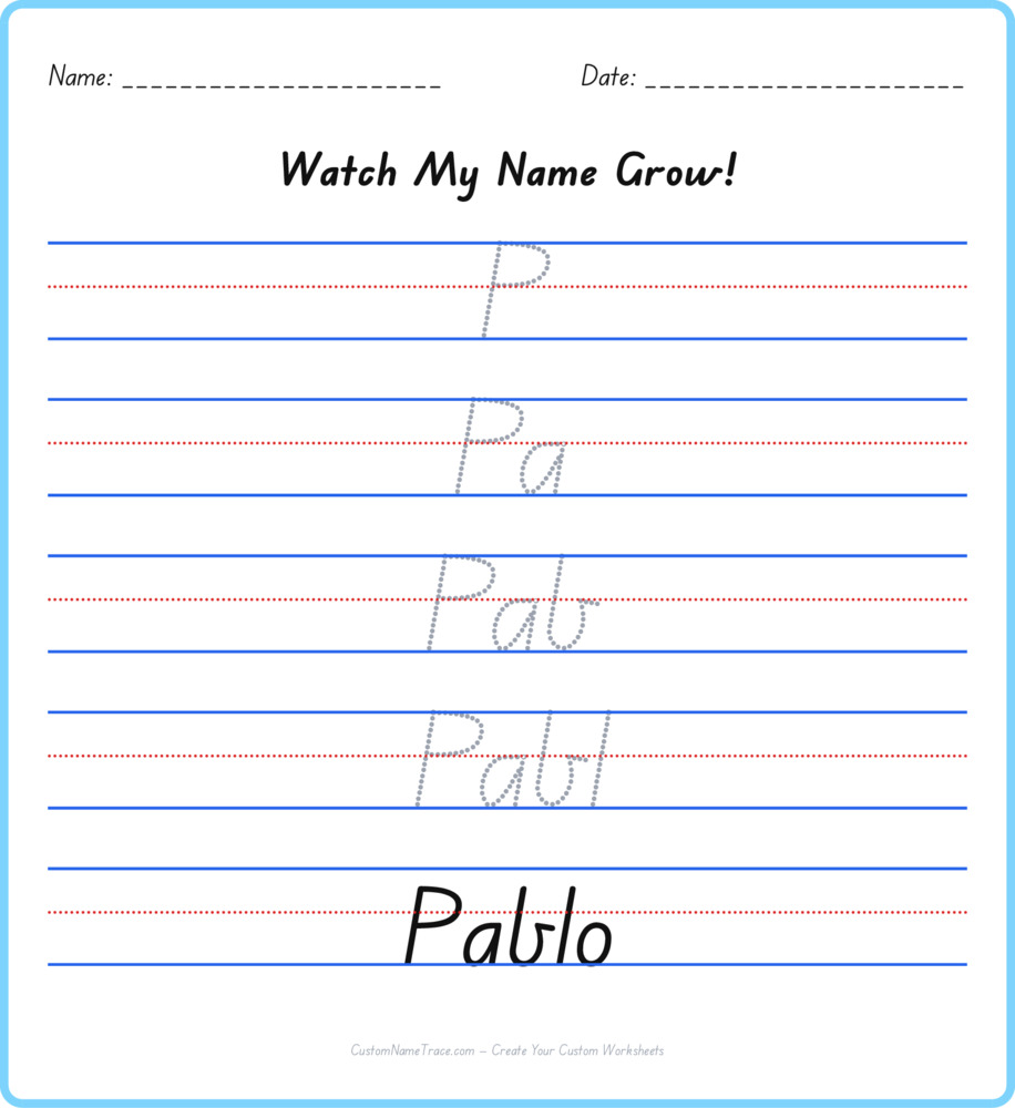 Free Pablo custom name tracing - pyramid free worksheet