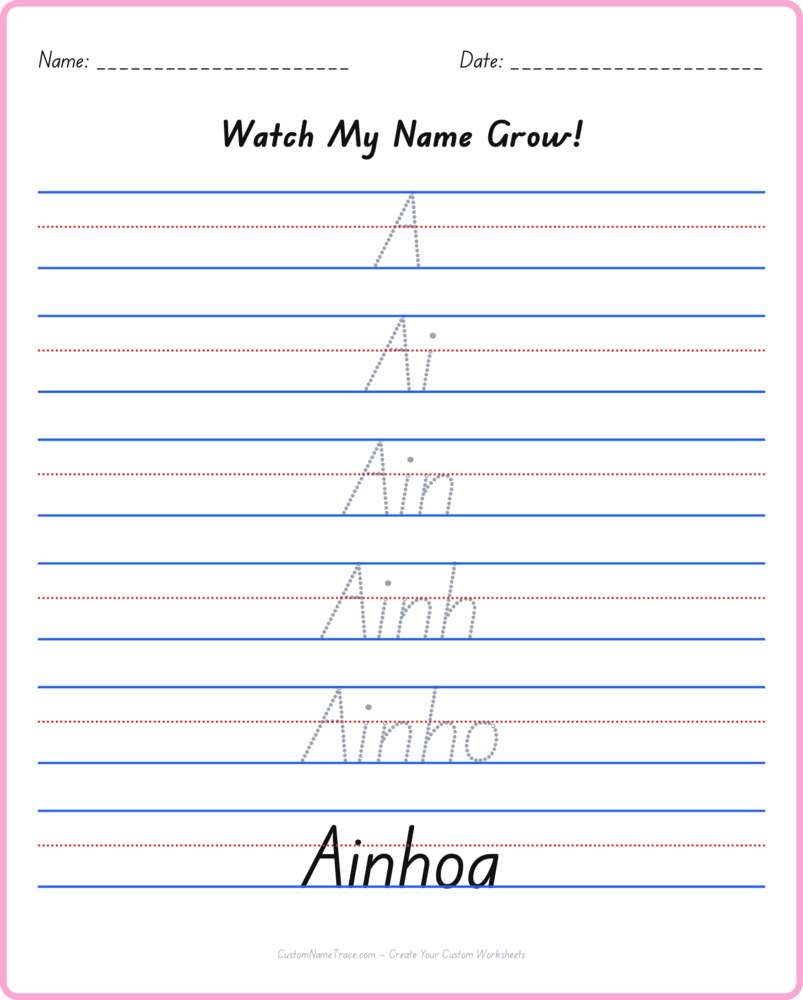Free Ainhoa custom name tracing - pyramid free worksheet