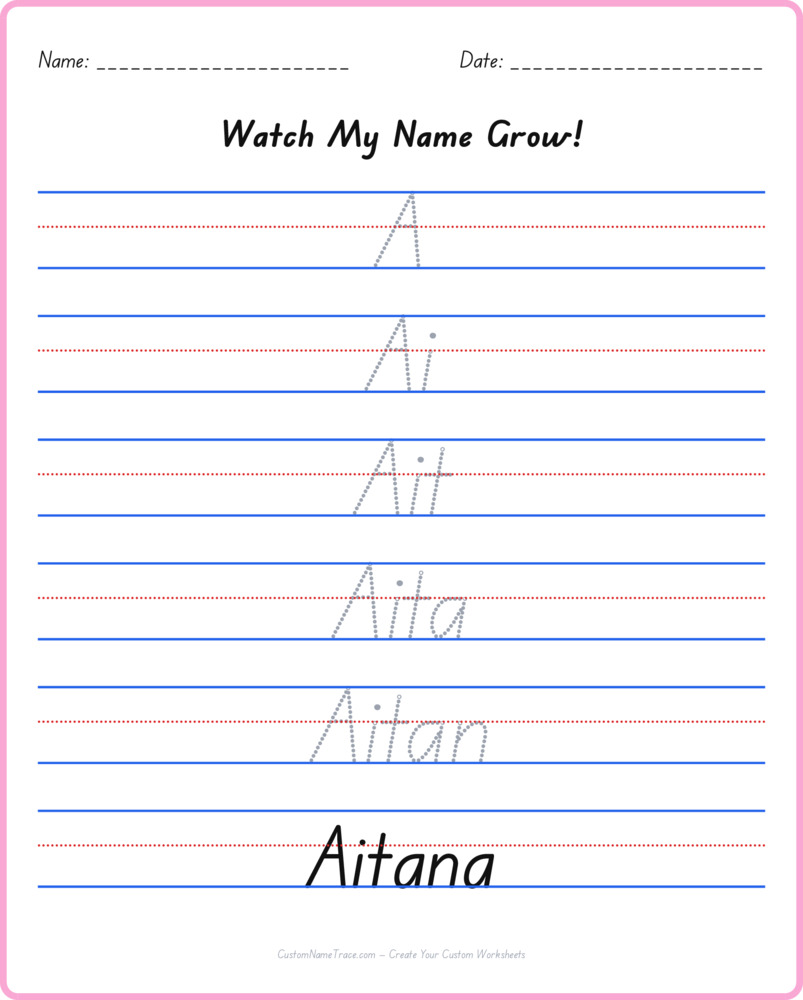 Free Aitana custom name tracing - pyramid free worksheet