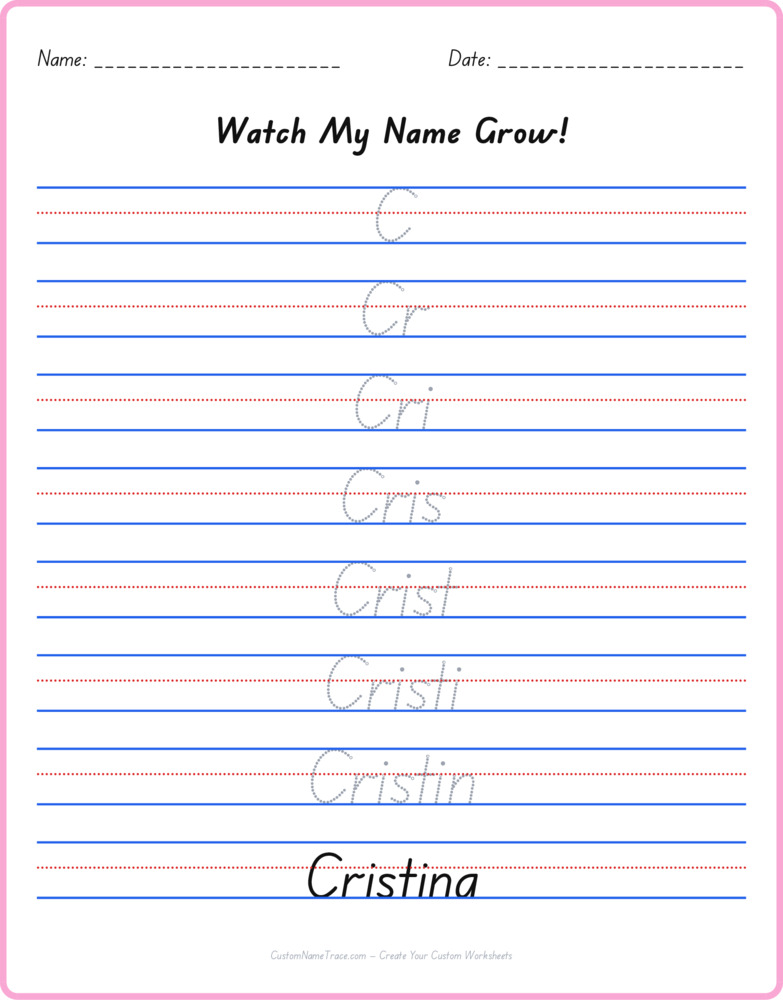 Free Cristina custom name tracing - pyramid free worksheet
