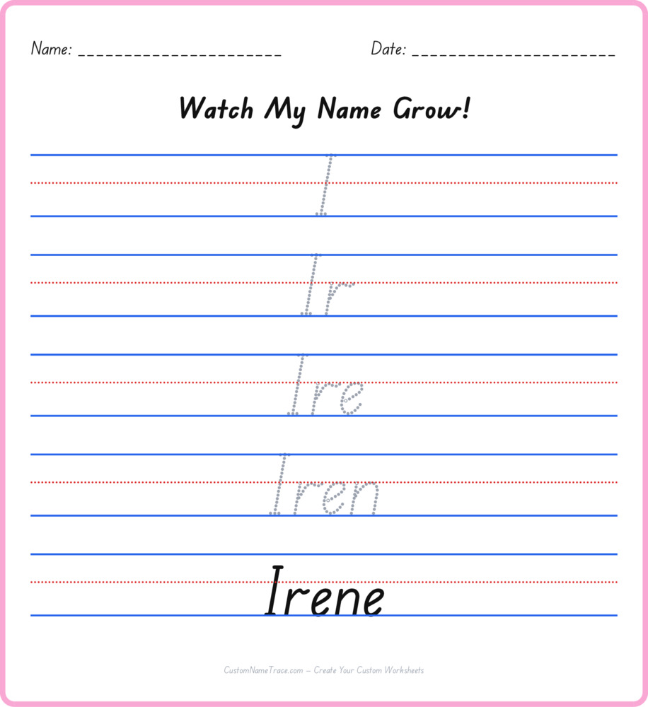 Free Irene custom name tracing - pyramid free worksheet