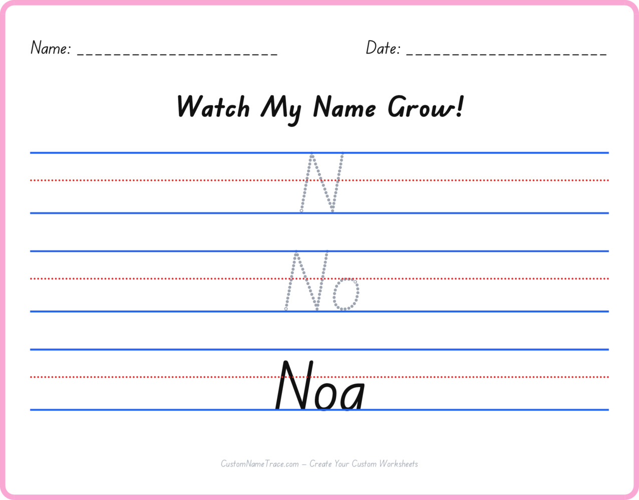 Free Noa custom name tracing - pyramid free worksheet