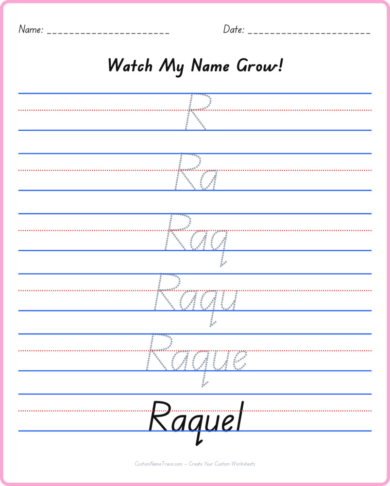 Free Raquel custom name tracing - pyramid free worksheet
