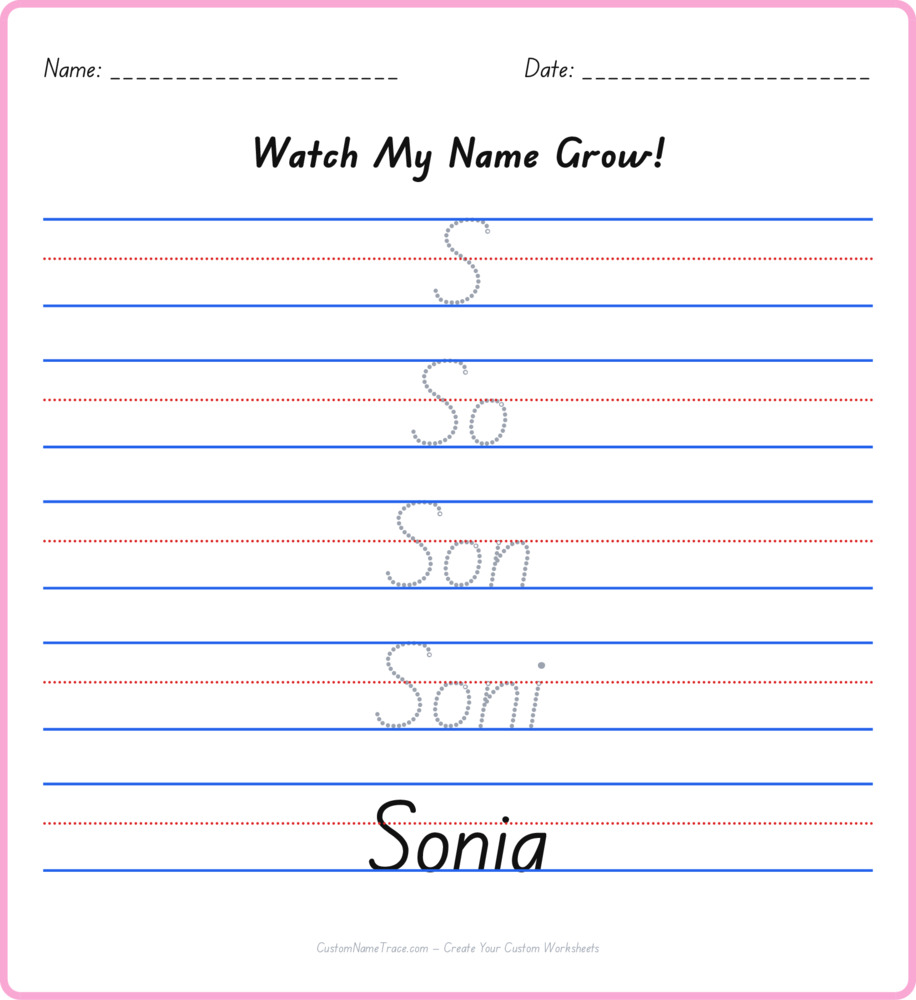 Free Sonia custom name tracing - pyramid free worksheet