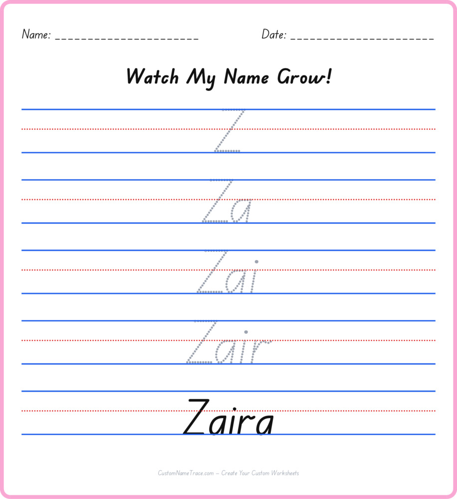 Free Zaira custom name tracing - pyramid free worksheet