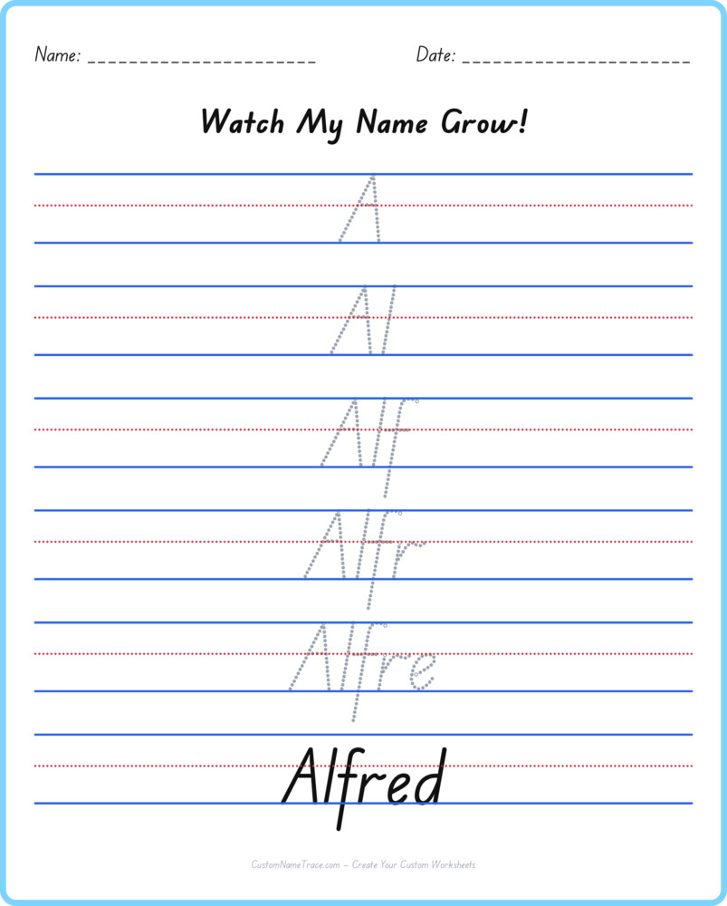 Free Alfred custom name tracing - pyramid free worksheet
