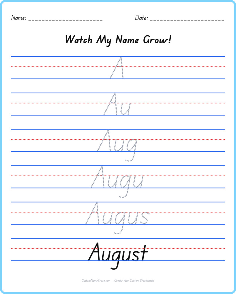Free August custom name tracing - pyramid free worksheet