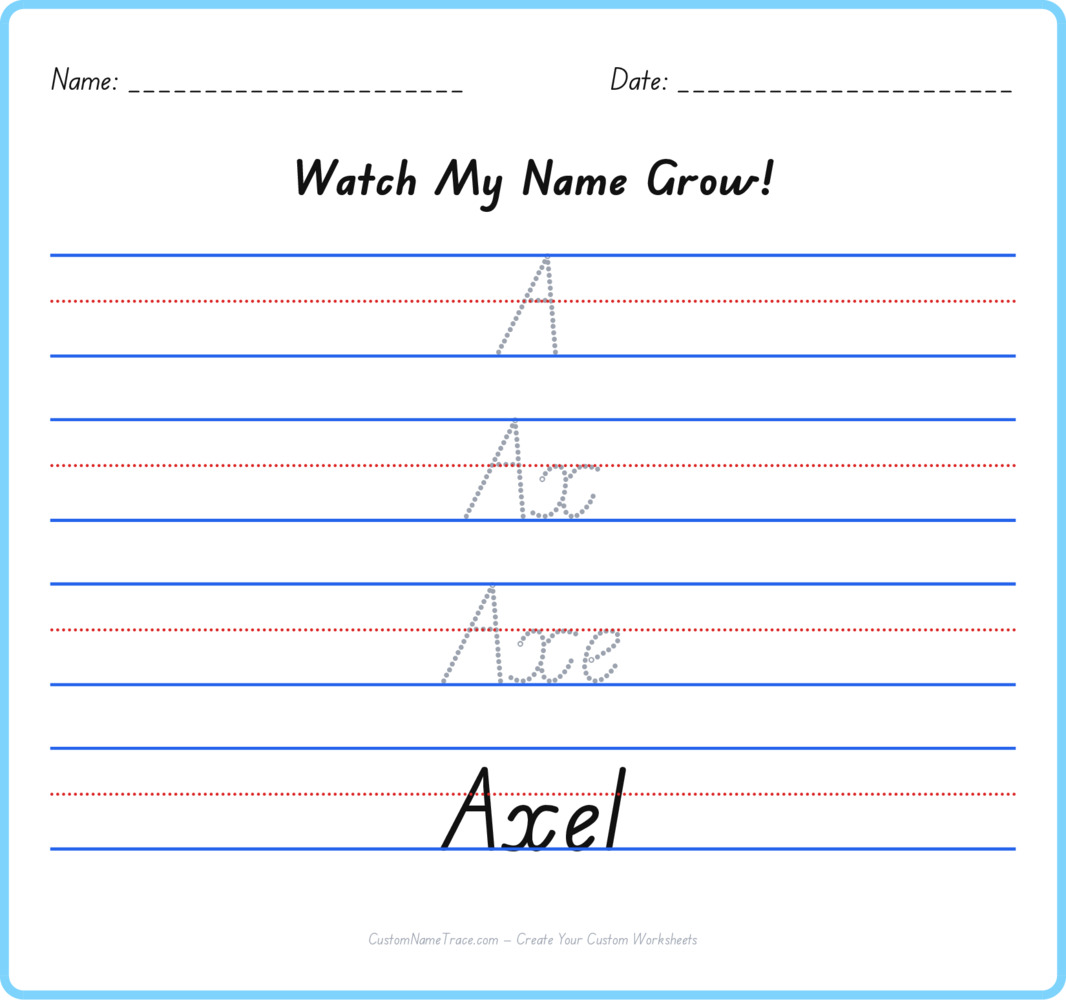 Free Axel custom name tracing - pyramid free worksheet