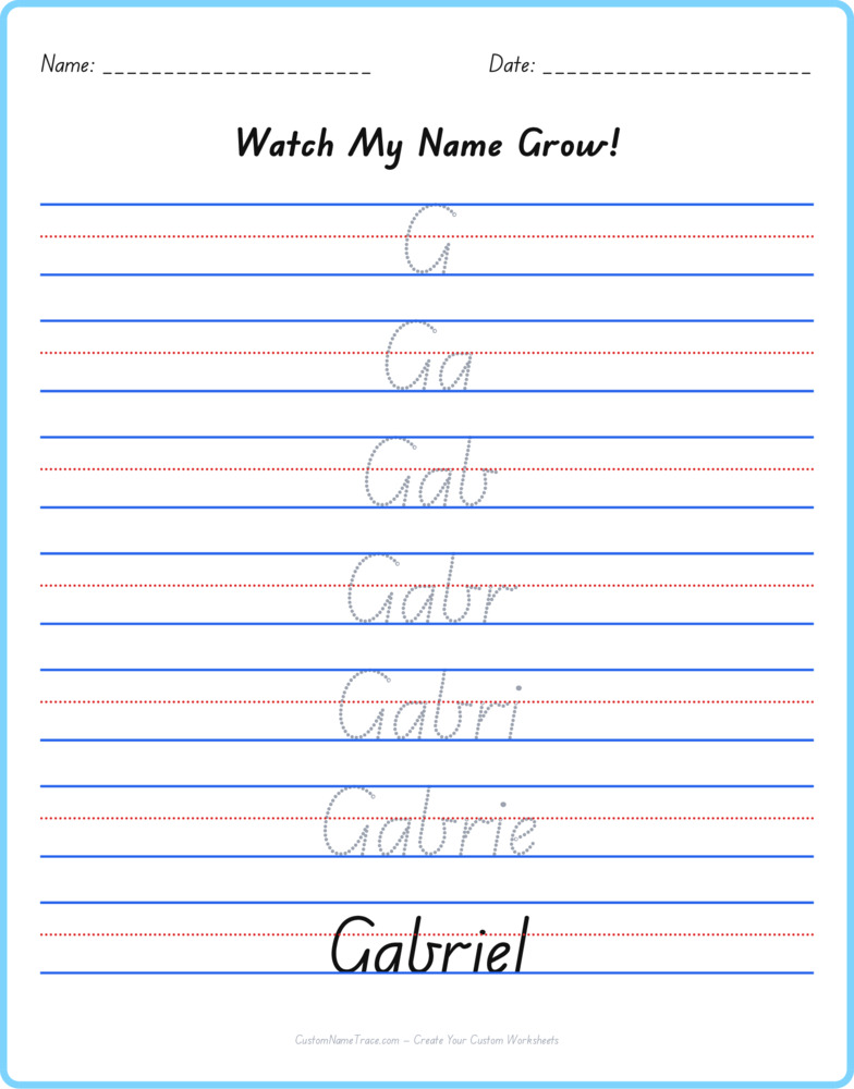 Free Gabriel custom name tracing - pyramid free worksheet