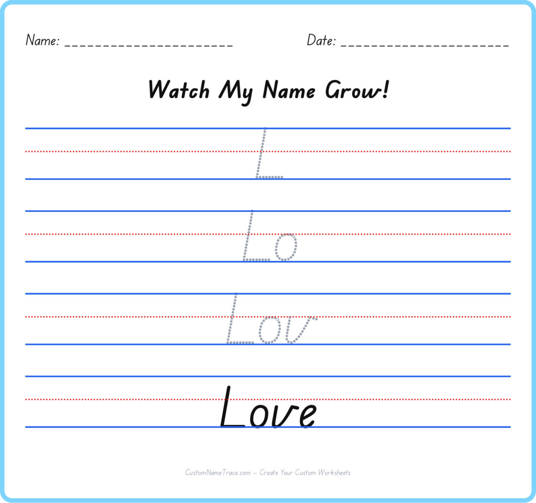 Free Love custom name tracing - pyramid free worksheet