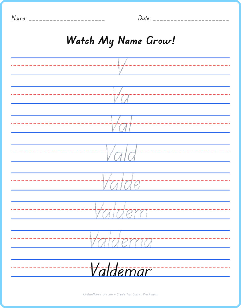 Free Valdemar custom name tracing - pyramid free worksheet