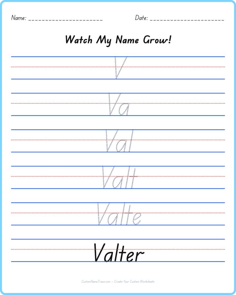 Free Valter custom name tracing - pyramid free worksheet