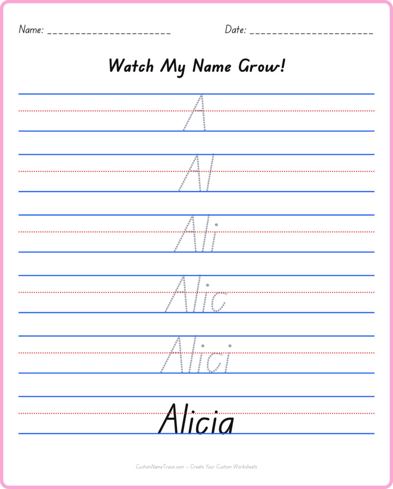 Free Alicia custom name tracing - pyramid free worksheet
