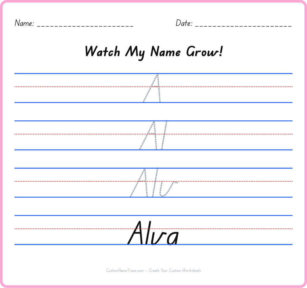 Free Alva custom name tracing - pyramid free worksheet