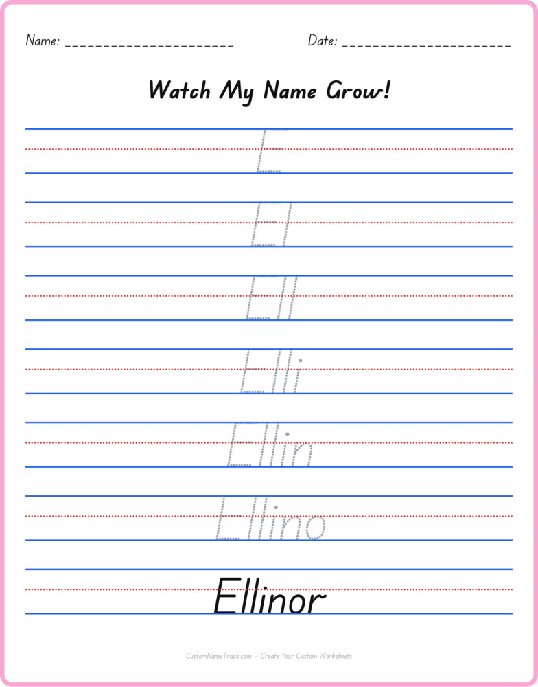 Free Ellinor custom name tracing - pyramid free worksheet