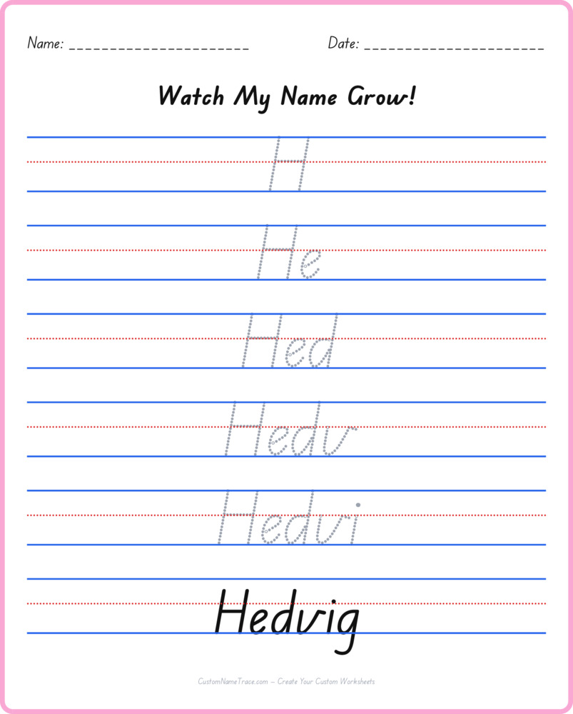 Free Hedvig custom name tracing - pyramid free worksheet